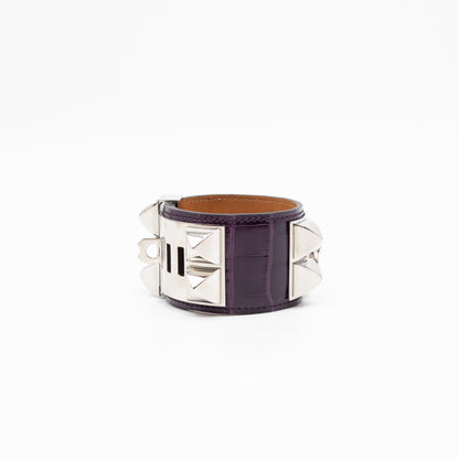 Collier de Chien Bracelet Silver & Purple Alligator Leather