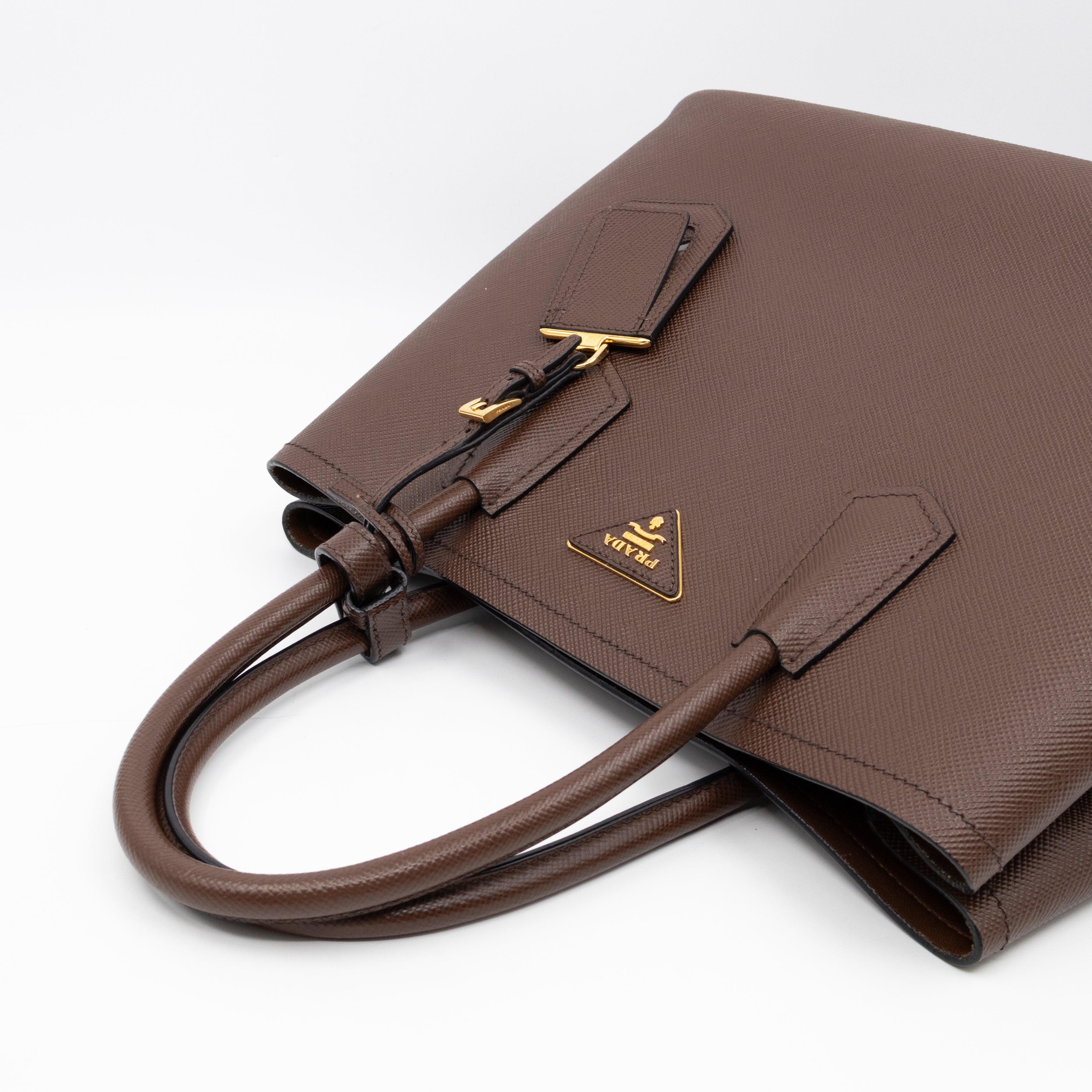 Double Bag Large Brown Saffiano Leather