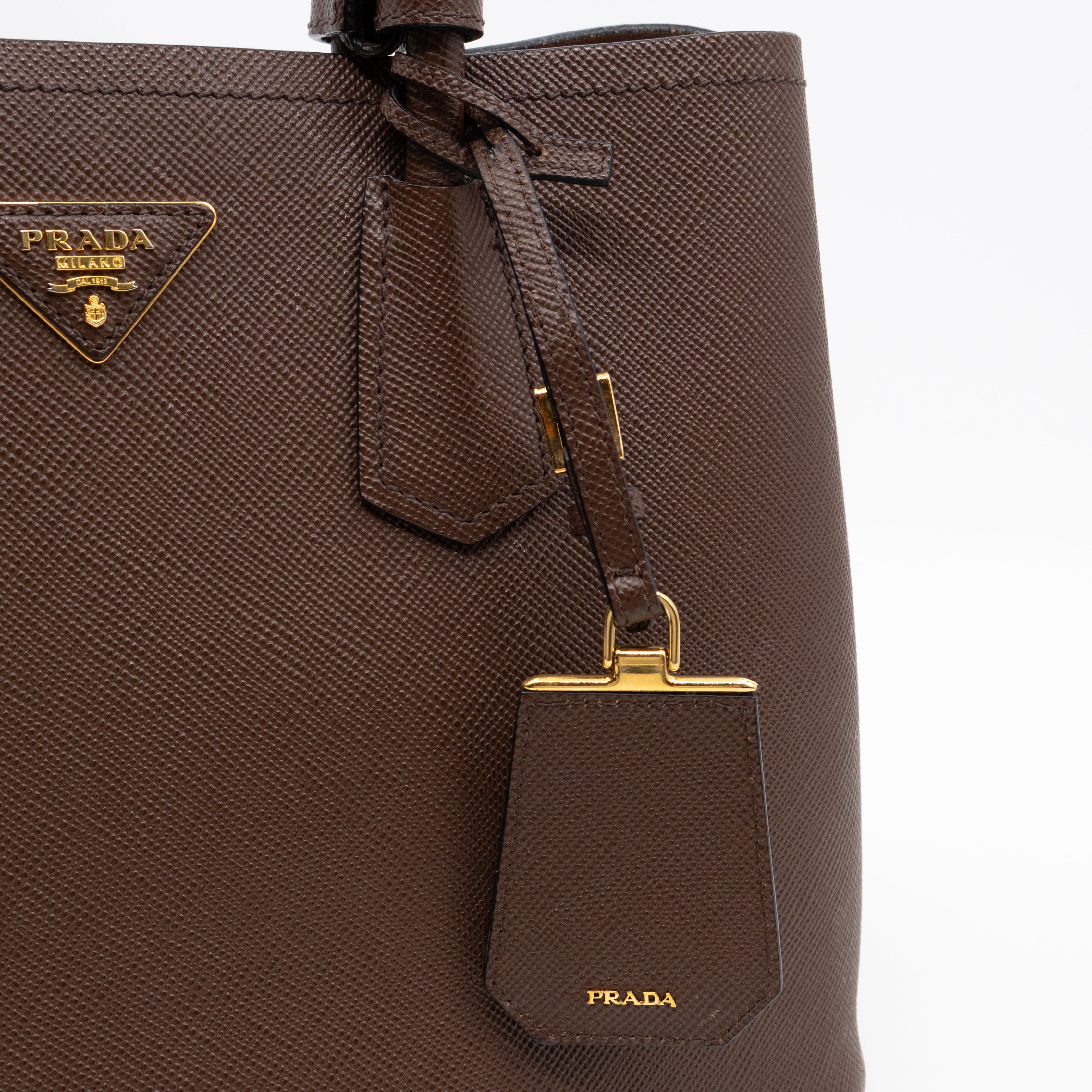 Double Bag Large Brown Saffiano Leather