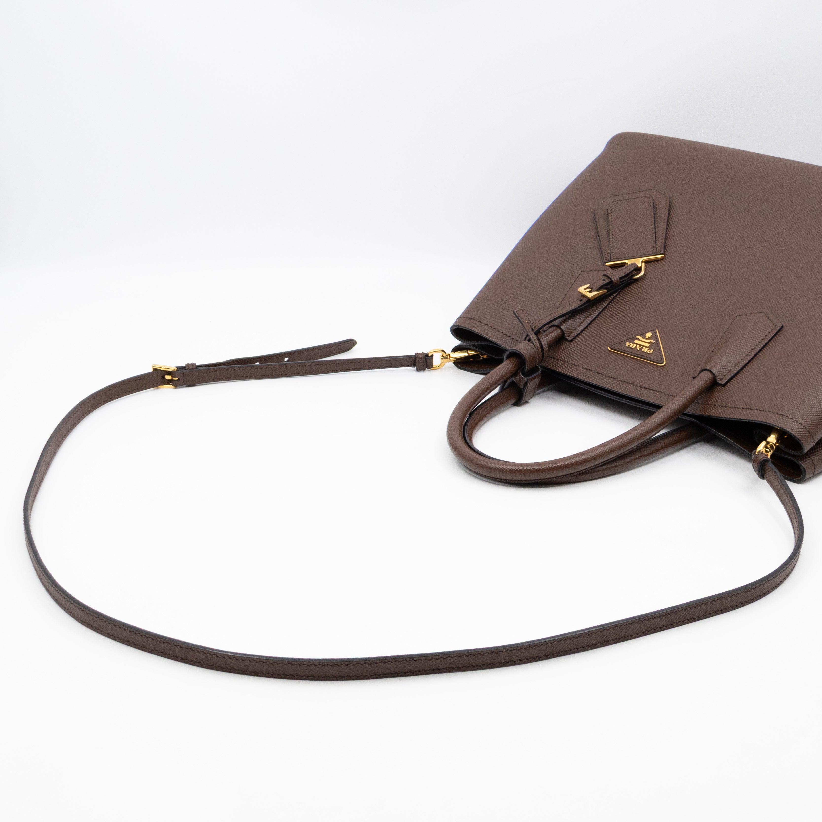Double Bag Large Brown Saffiano Leather
