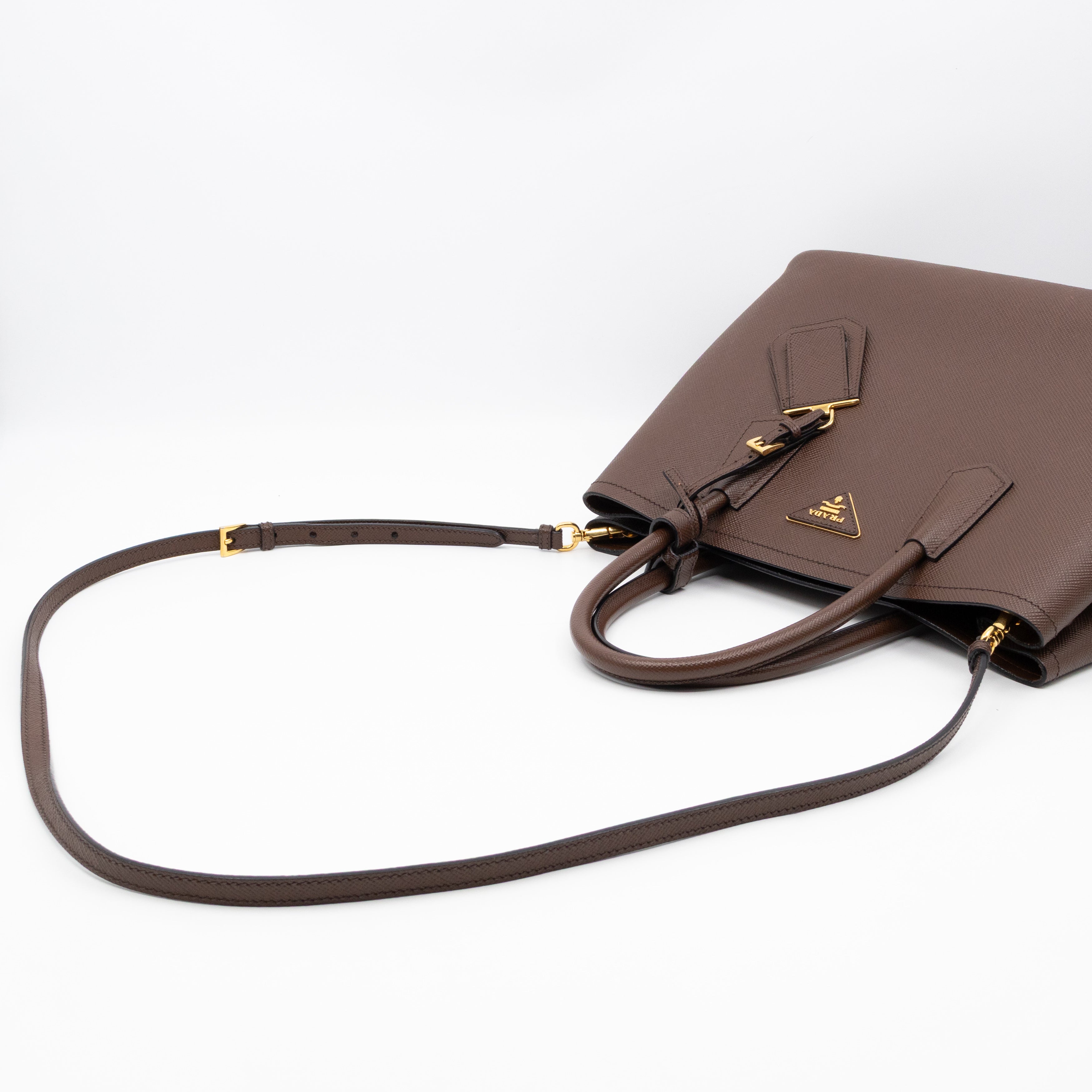Double Bag Large Brown Saffiano Leather