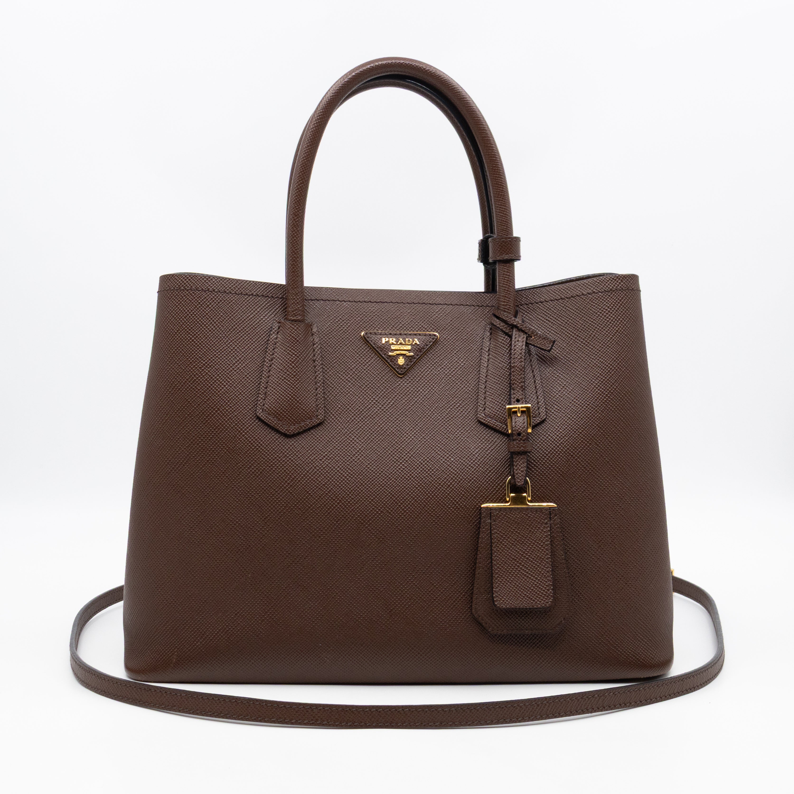 Double Bag Large Brown Saffiano Leather