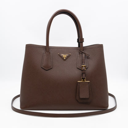 Double Bag Large Brown Saffiano Leather