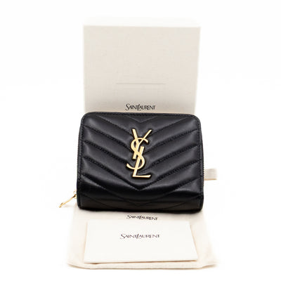 Cassandre Matelasse Compact Zip-Around Wallet Black Lambskin
