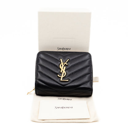 Cassandre Matelasse Compact Zip-Around Wallet Black Lambskin