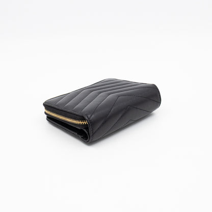 Cassandre Matelasse Compact Zip-Around Wallet Black Lambskin