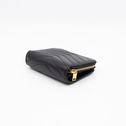 Cassandre Matelasse Compact Zip-Around Wallet Black Lambskin