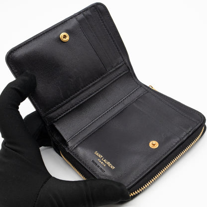 Cassandre Matelasse Compact Zip-Around Wallet Black Lambskin