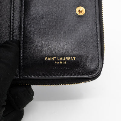 Cassandre Matelasse Compact Zip-Around Wallet Black Lambskin