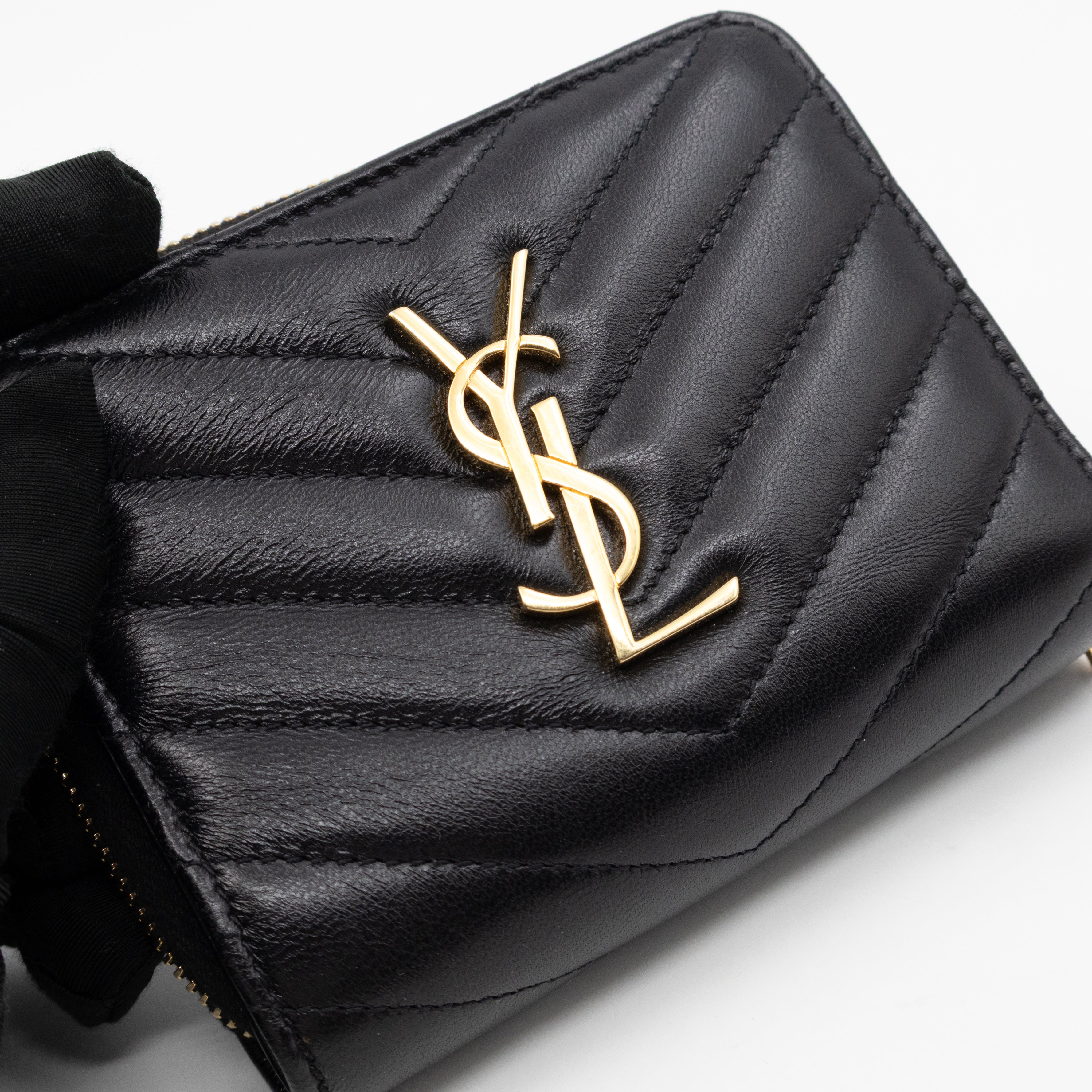 Saint Laurent Cassandre Matelasse Compact Zip-Around Wallet Black