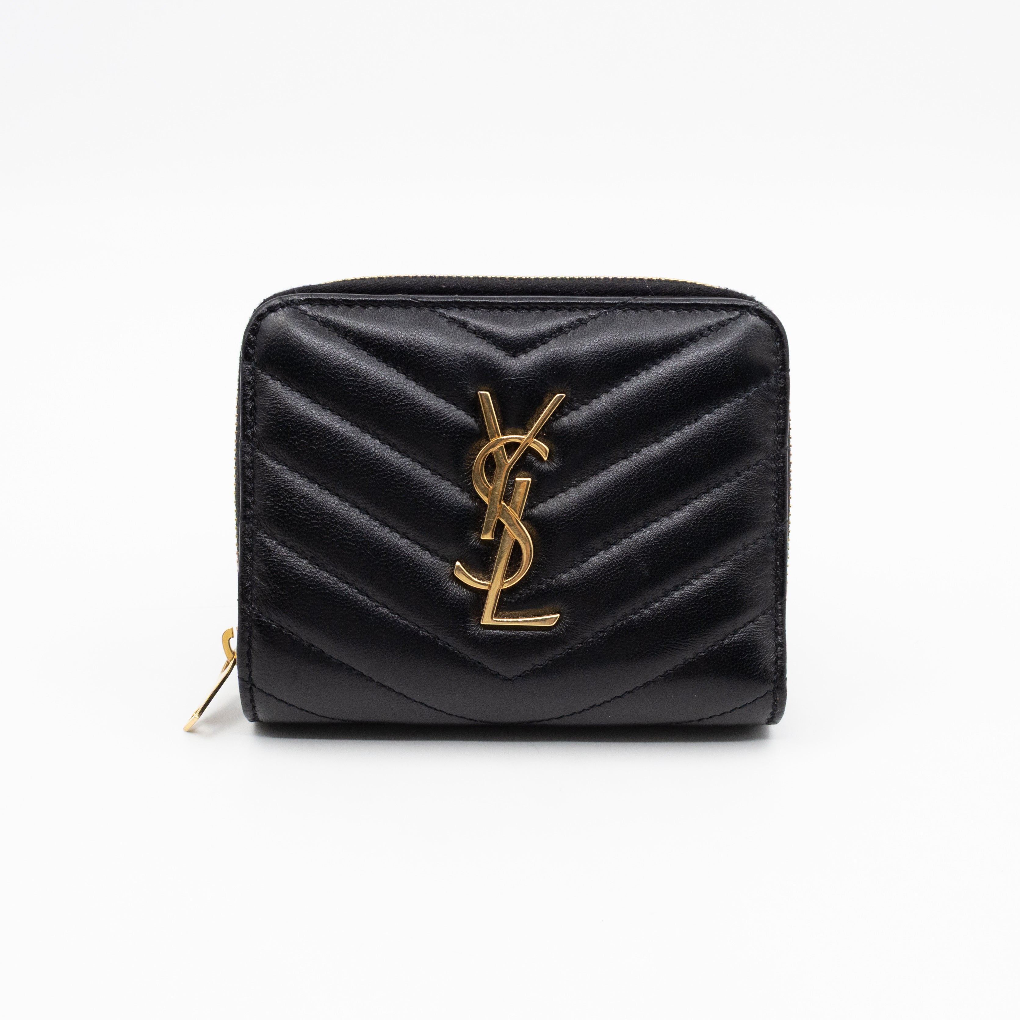 Cassandre Matelasse Compact Zip-Around Wallet Black Lambskin