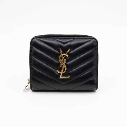 Cassandre Matelasse Compact Zip-Around Wallet Black Lambskin