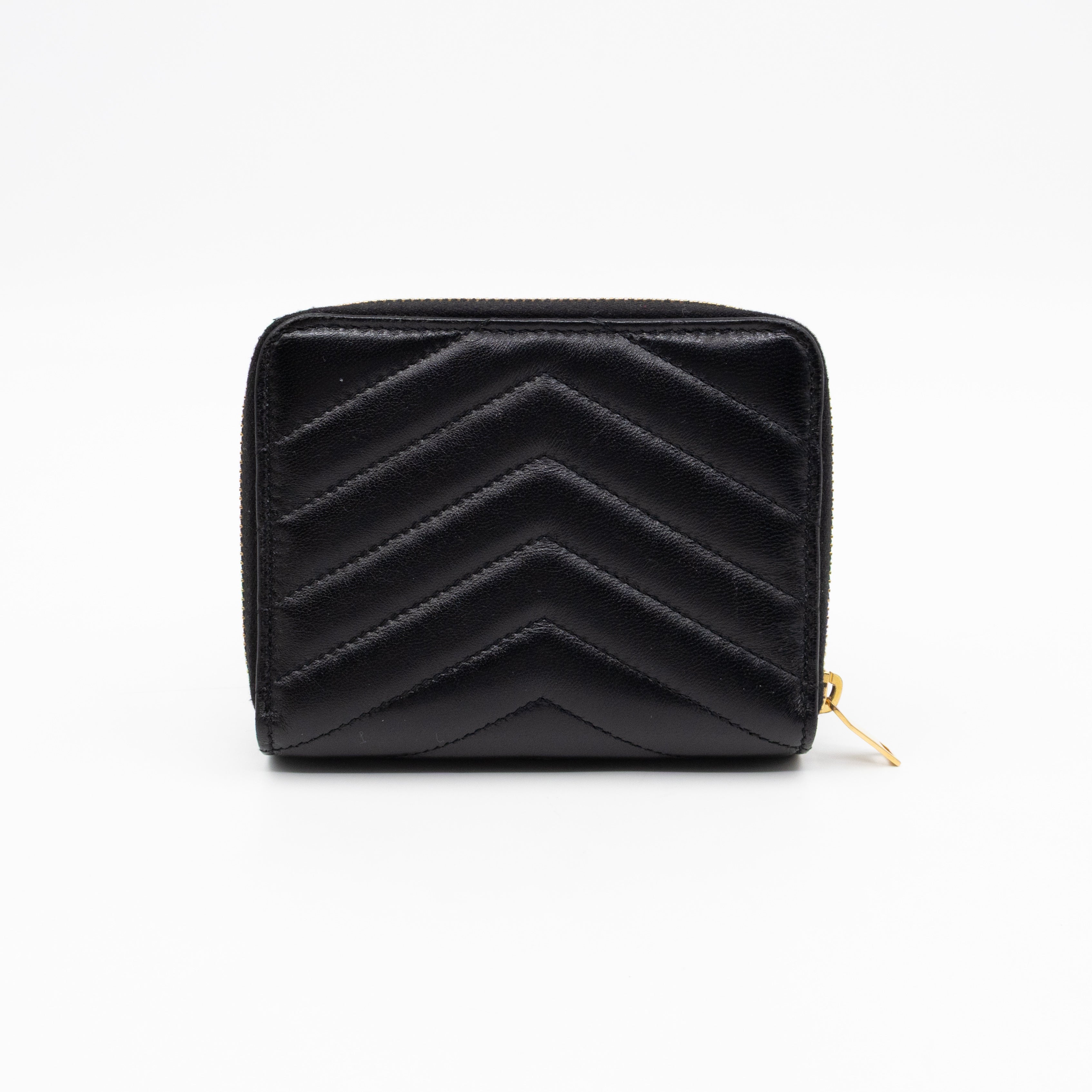 Cassandre Matelasse Compact Zip-Around Wallet Black Lambskin