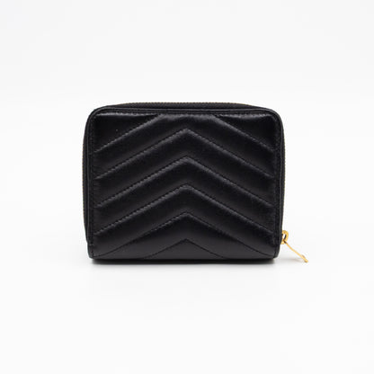Cassandre Matelasse Compact Zip-Around Wallet Black Lambskin