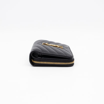Cassandre Matelasse Compact Zip-Around Wallet Black Lambskin