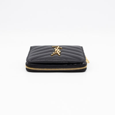 Cassandre Matelasse Compact Zip-Around Wallet Black Lambskin