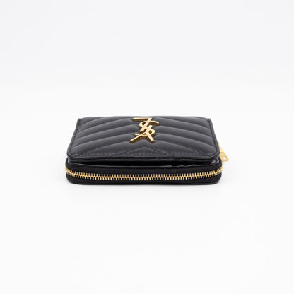 Cassandre Matelasse Compact Zip-Around Wallet Black Lambskin