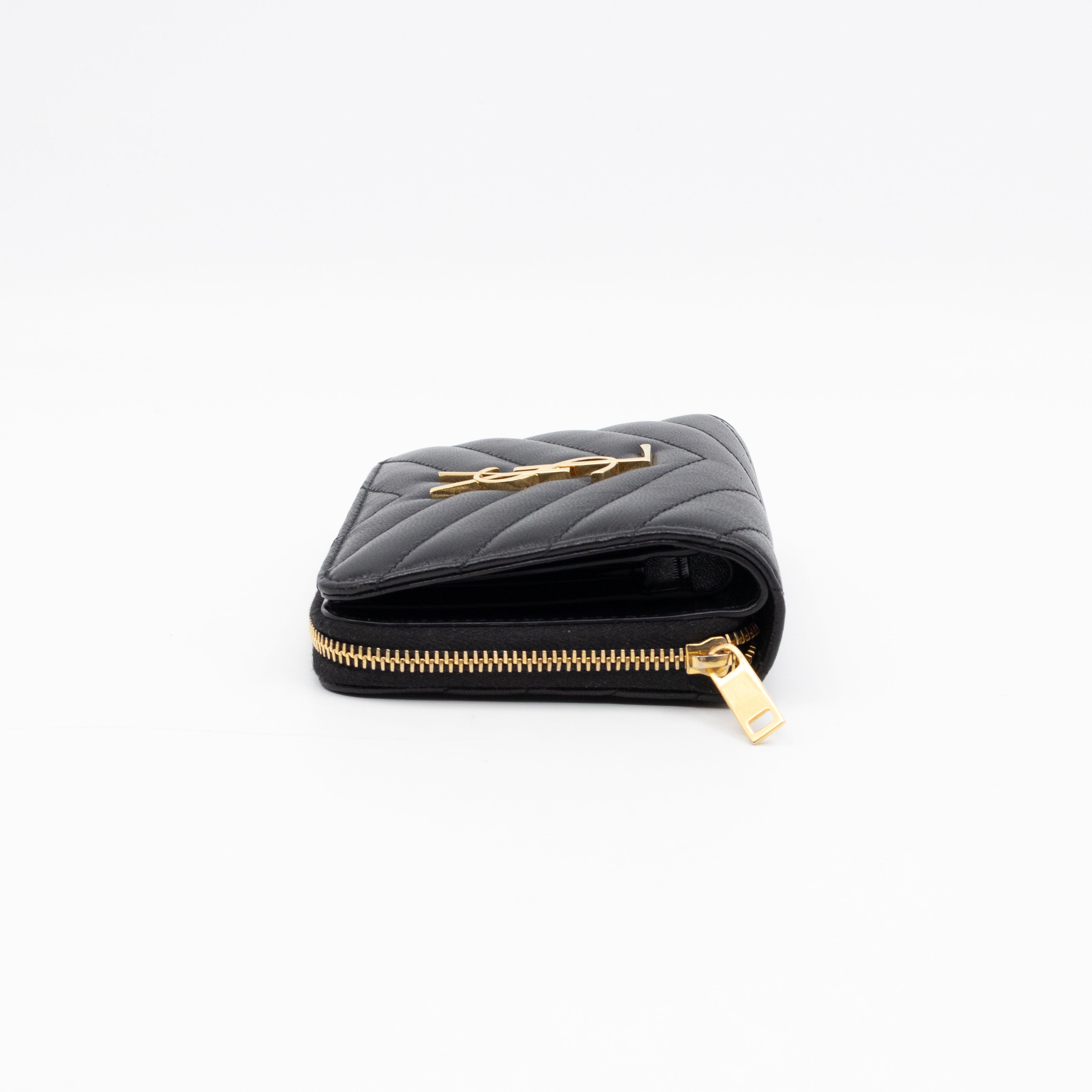 Cassandre Matelasse Compact Zip-Around Wallet Black Lambskin