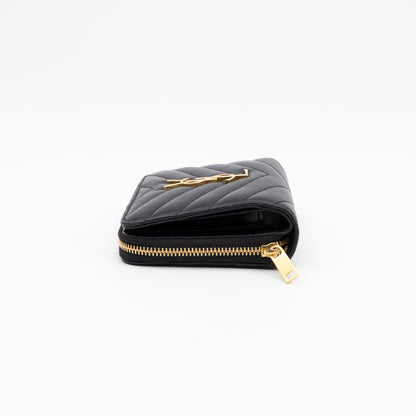 Cassandre Matelasse Compact Zip-Around Wallet Black Lambskin