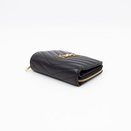 Cassandre Matelasse Compact Zip-Around Wallet Black Lambskin