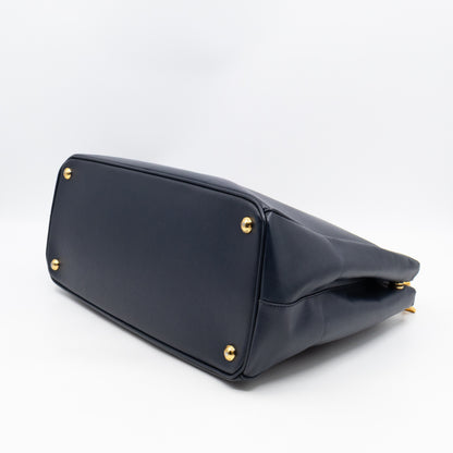 Galleria Large Double Zip Navy Saffiano Leather