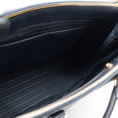 Galleria Large Double Zip Navy Saffiano Leather