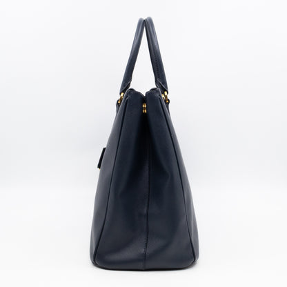 Galleria Large Double Zip Navy Saffiano Leather
