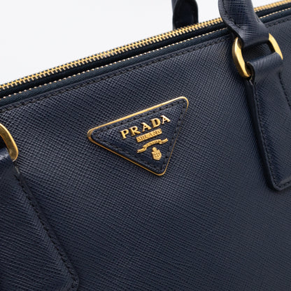 Galleria Large Double Zip Navy Saffiano Leather