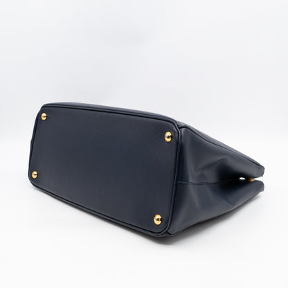 Galleria Large Double Zip Navy Saffiano Leather