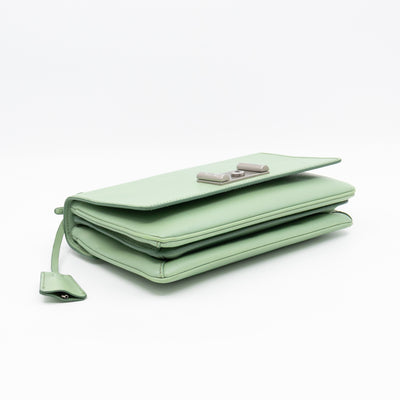Chain Lock Flap Shoulder Bag Green Saffiano Leather