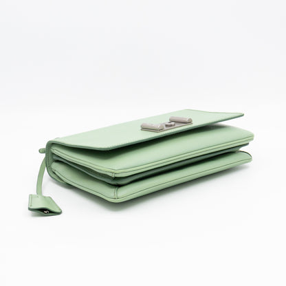Chain Lock Flap Shoulder Bag Green Saffiano Leather