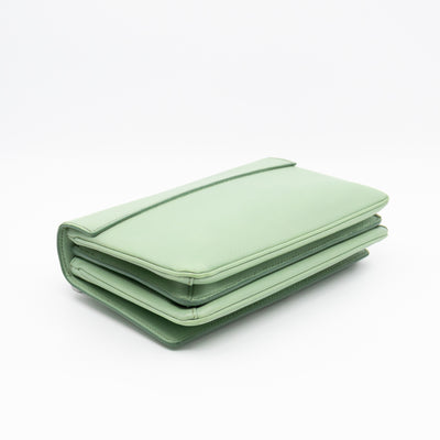 Chain Lock Flap Shoulder Bag Green Saffiano Leather