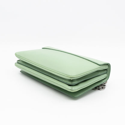 Chain Lock Flap Shoulder Bag Green Saffiano Leather