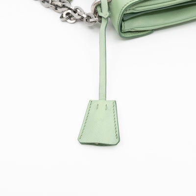 Chain Lock Flap Shoulder Bag Green Saffiano Leather