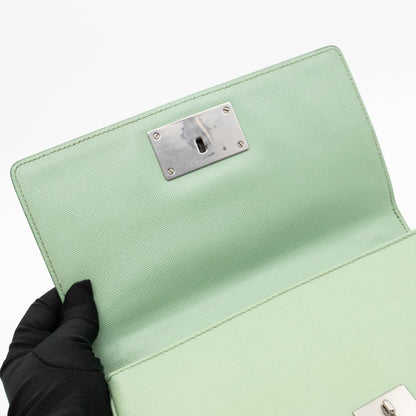 Chain Lock Flap Shoulder Bag Green Saffiano Leather