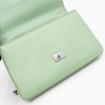Chain Lock Flap Shoulder Bag Green Saffiano Leather