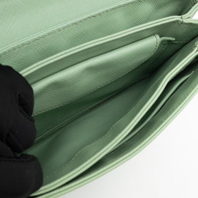 Chain Lock Flap Shoulder Bag Green Saffiano Leather