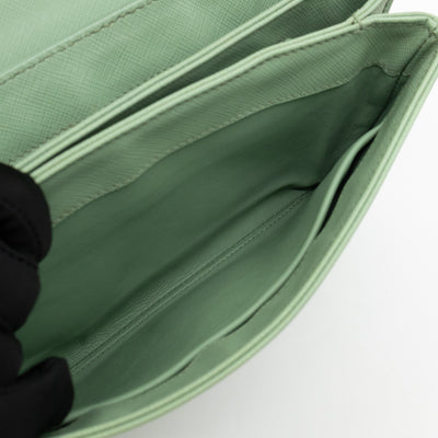 Chain Lock Flap Shoulder Bag Green Saffiano Leather