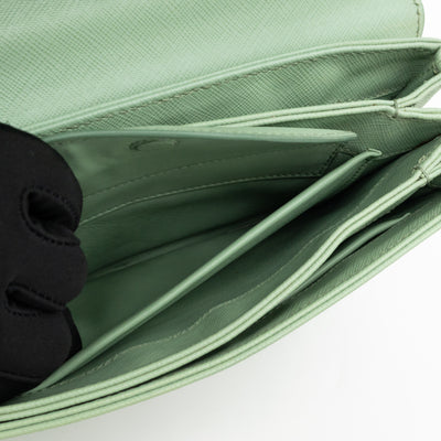 Chain Lock Flap Shoulder Bag Green Saffiano Leather