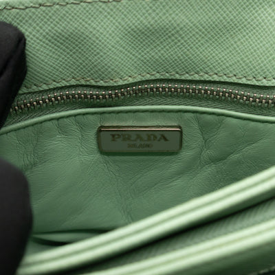 Chain Lock Flap Shoulder Bag Green Saffiano Leather