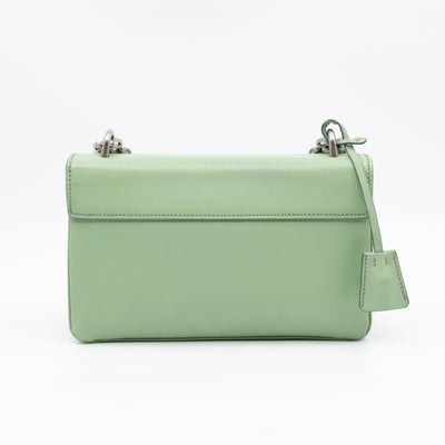 Chain Lock Flap Shoulder Bag Green Saffiano Leather