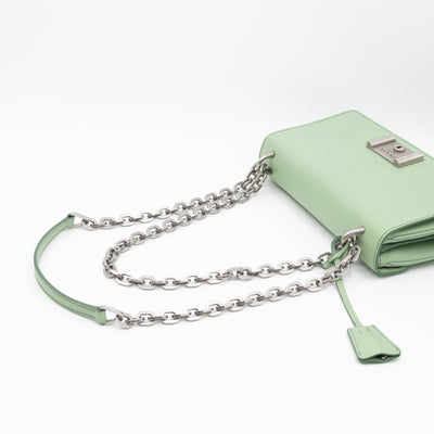 Chain Lock Flap Shoulder Bag Green Saffiano Leather