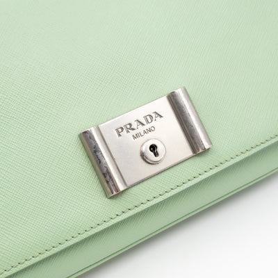 Chain Lock Flap Shoulder Bag Green Saffiano Leather