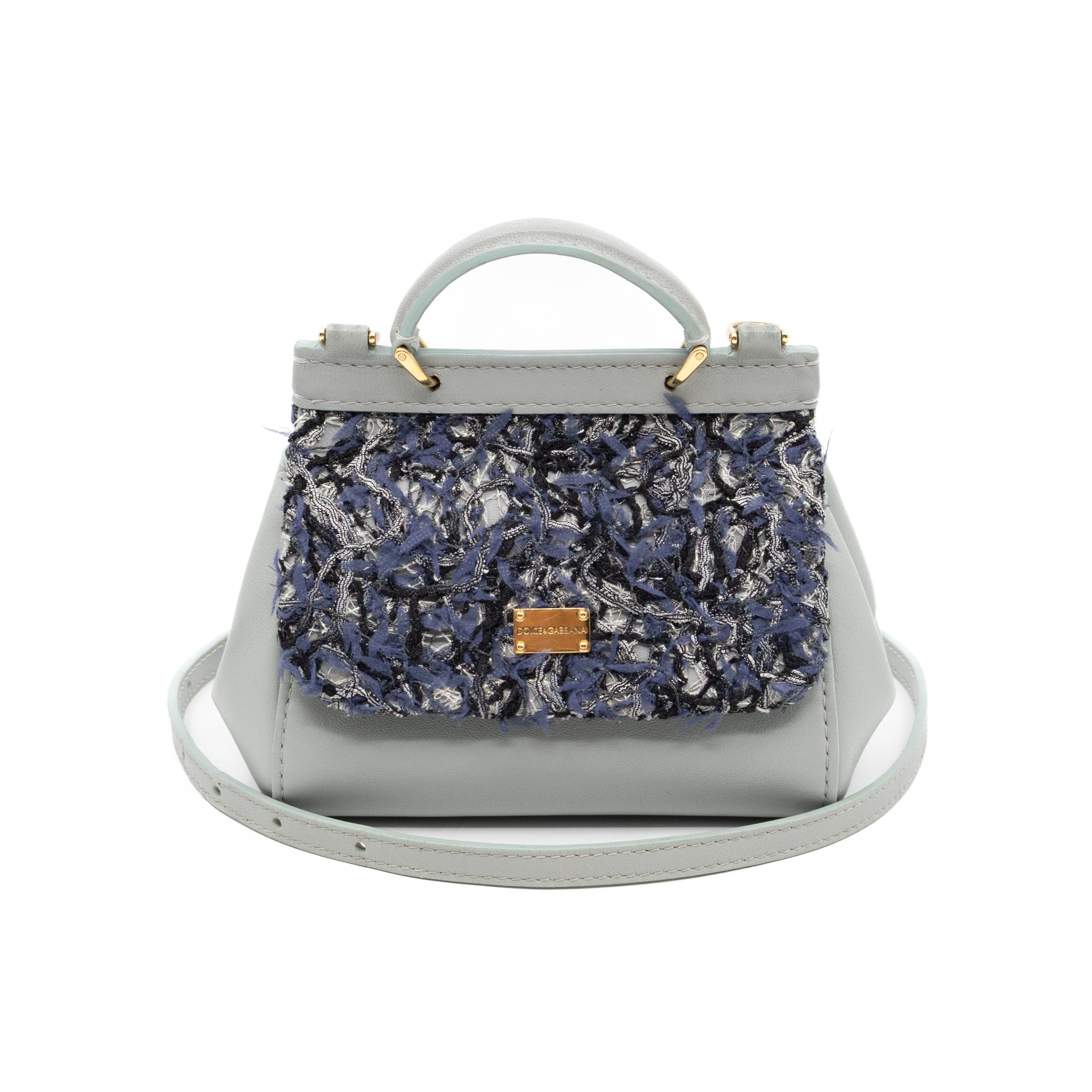 Micro Sicily Tweed Flap Light Blue Leather