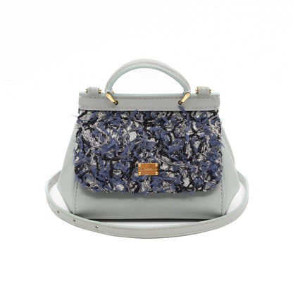 Micro Sicily Tweed Flap Light Blue Leather