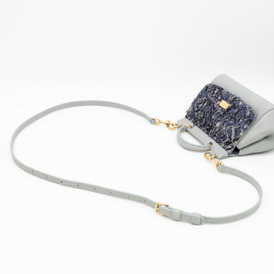 Micro Sicily Tweed Flap Light Blue Leather