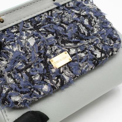 Micro Sicily Tweed Flap Light Blue Leather
