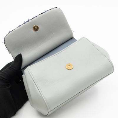 Micro Sicily Tweed Flap Light Blue Leather