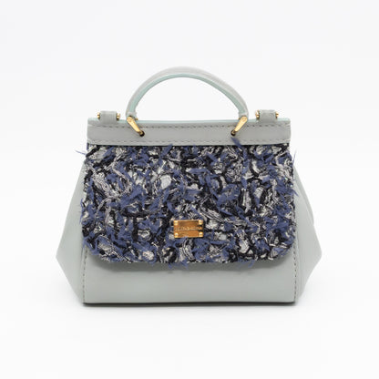 Micro Sicily Tweed Flap Light Blue Leather