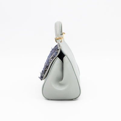 Micro Sicily Tweed Flap Light Blue Leather